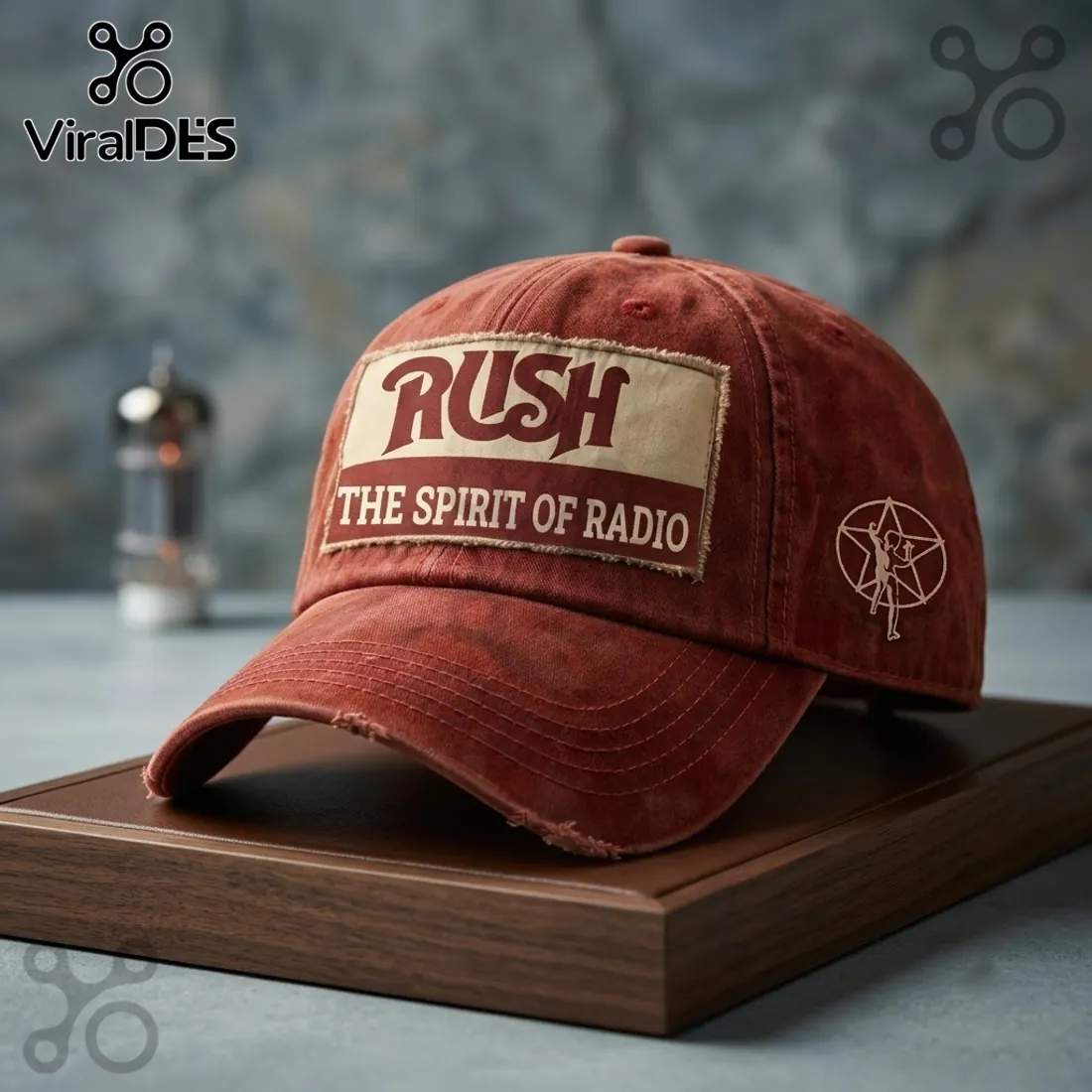 Rush The Spirit of Radio Red Distressed Baseball Cap Rush The Spirit of Radio Red Distressed Baseball Cap