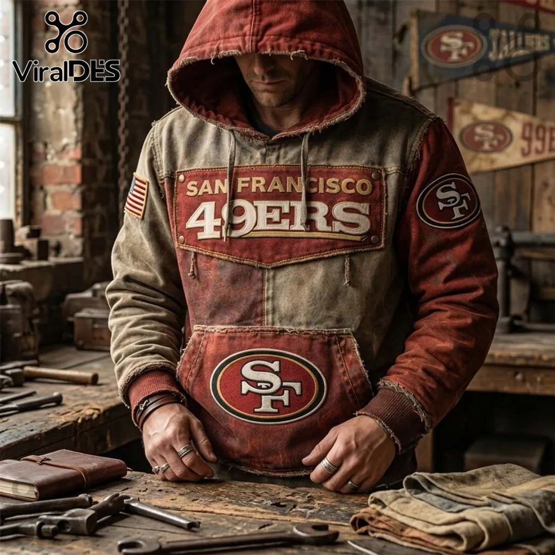San Francisco 49ers Weathered Canvas Pullover Hoodie San Francisco 49ers Weathered Canvas Pullover Hoodie