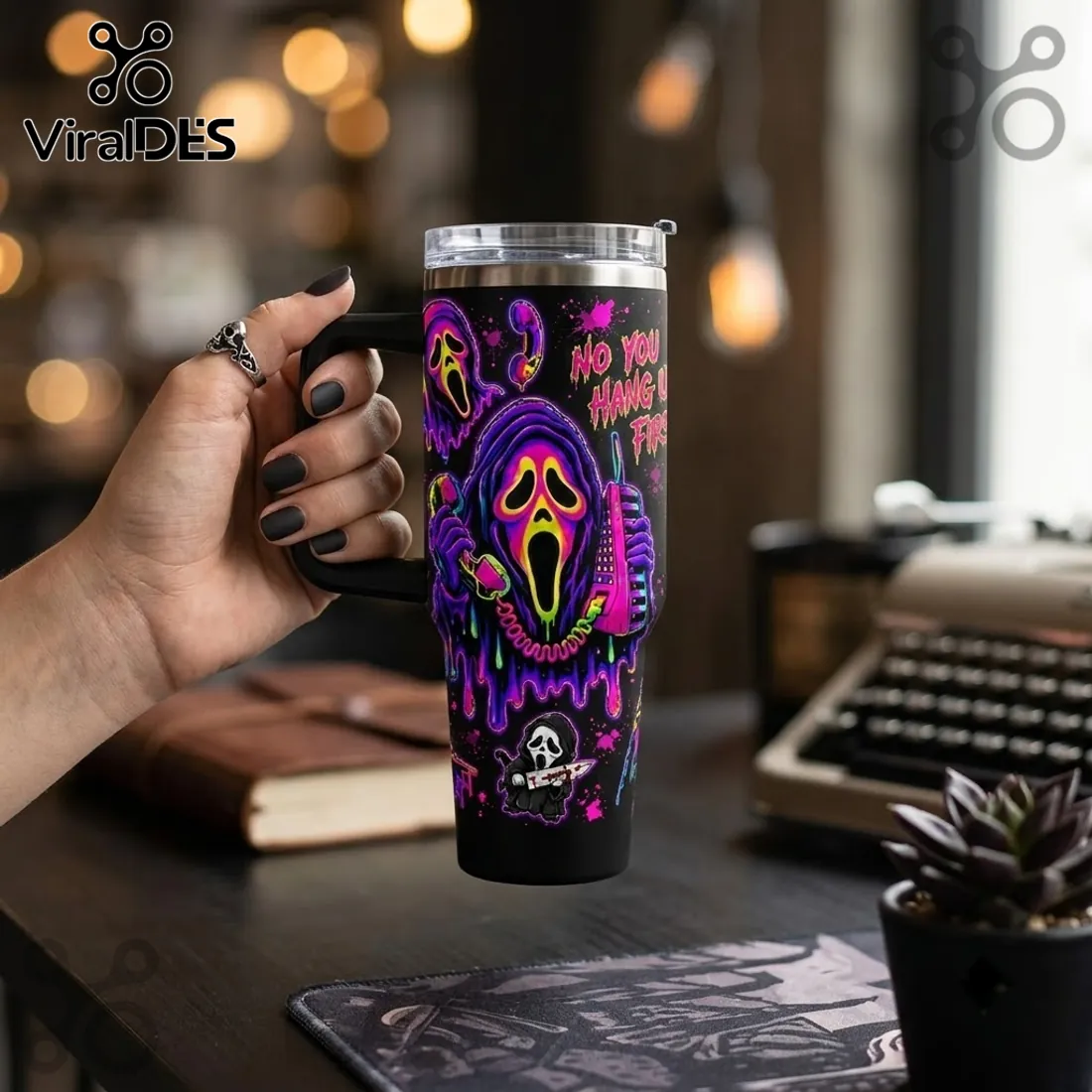 Scream Ghostface Neon 40oz Stanley Tumbler Scream Ghostface Neon 40oz Stanley Tumbler
