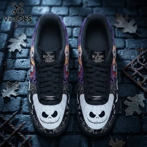 The Nightmare Before Christmas Gothic Halloween Low Top Sneakers featuring Jack Skellington faces on a brick background.