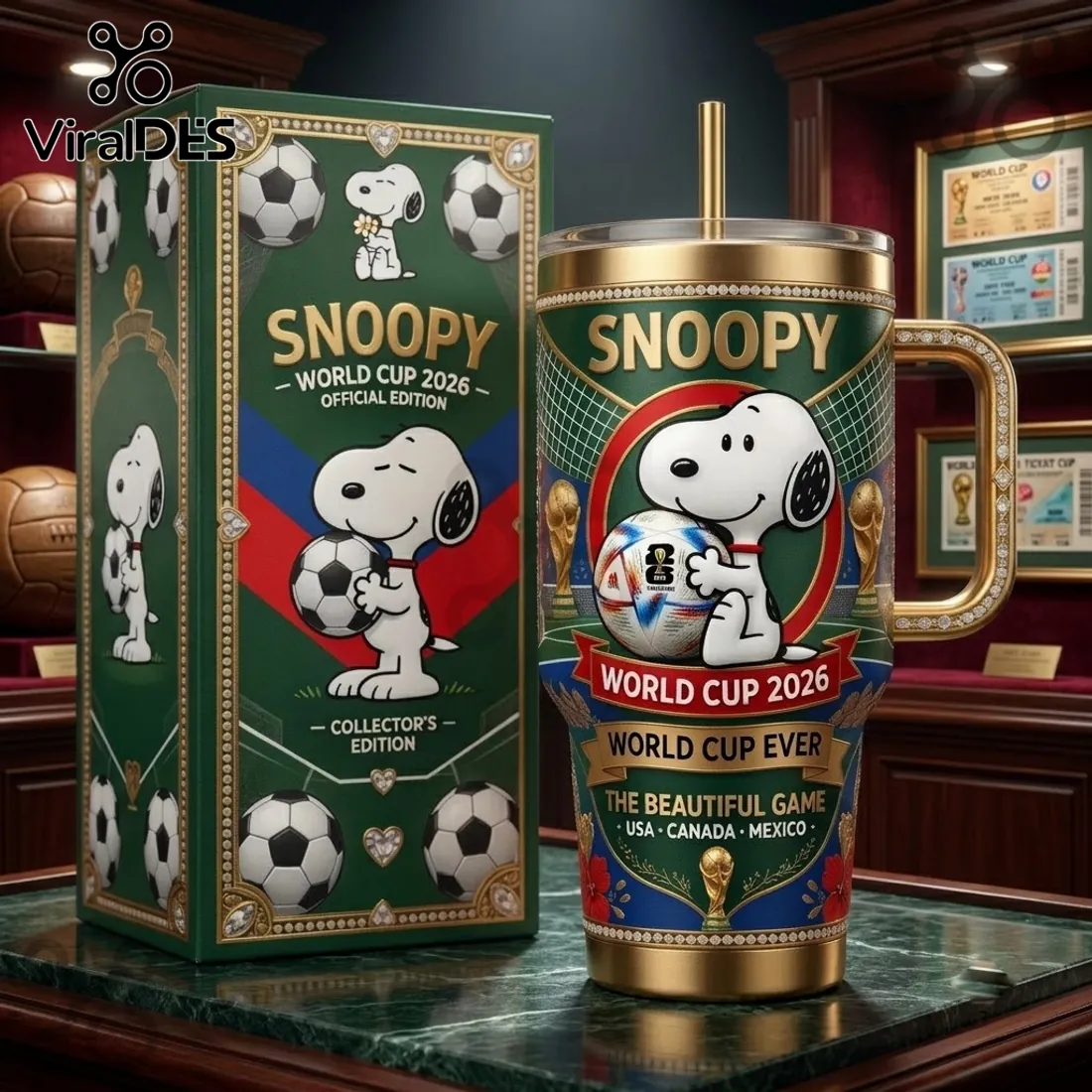 Snoopy FIFA World Cup 2026 Gold 40oz Tumbler Snoopy FIFA World Cup 2026 Gold 40oz Tumbler