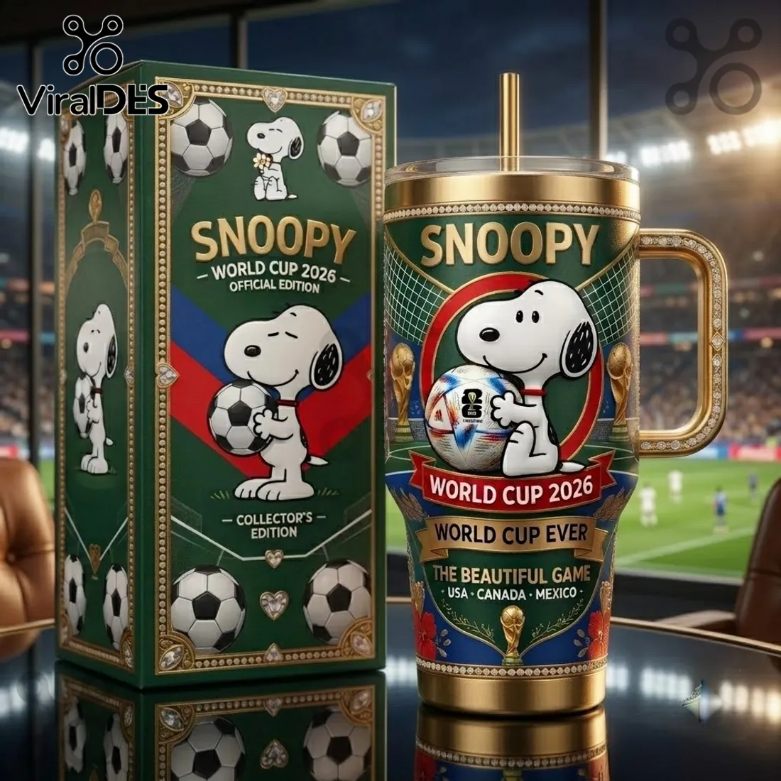 Snoopy FIFA World Cup 2026 Gold 40oz Tumbler Snoopy FIFA World Cup 2026 Gold 40oz Tumbler