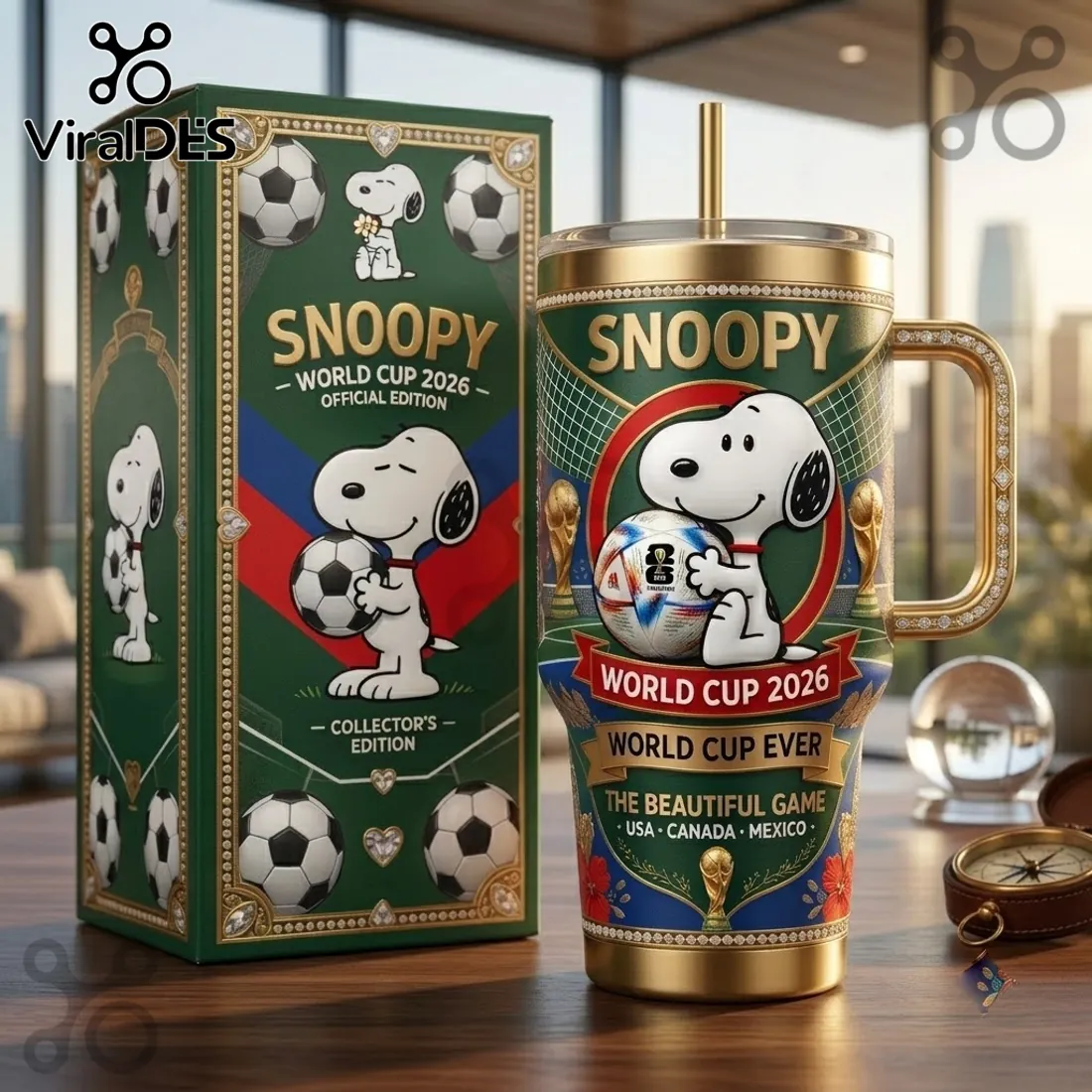 Snoopy FIFA World Cup 2026 Gold 40oz Tumbler Snoopy FIFA World Cup 2026 Gold 40oz Tumbler