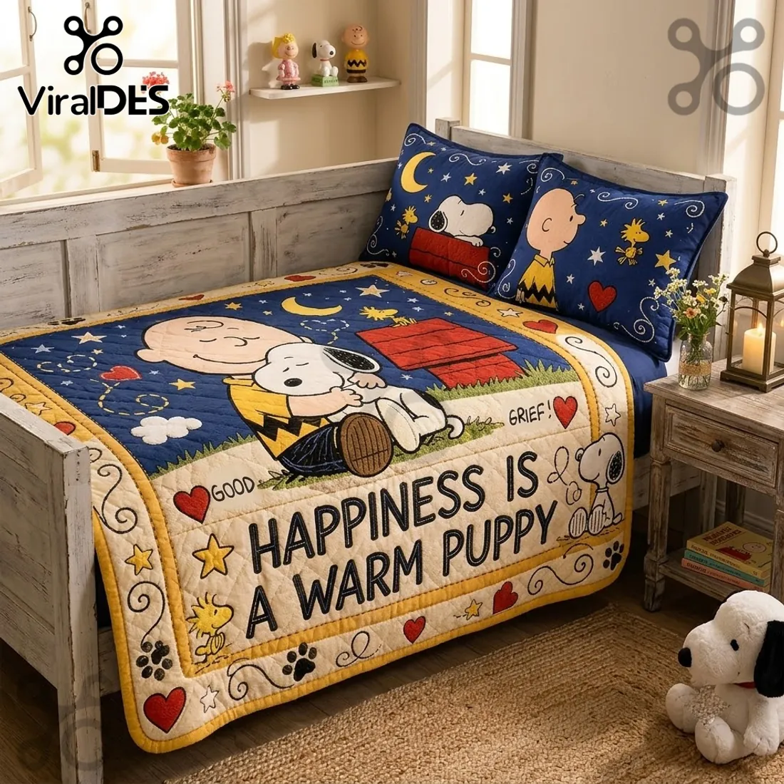Snoopy Happiness Is A Warm Puppy Bedspread Quilt Set Snoopy Happiness Is A Warm Puppy Bedspread Quilt Set