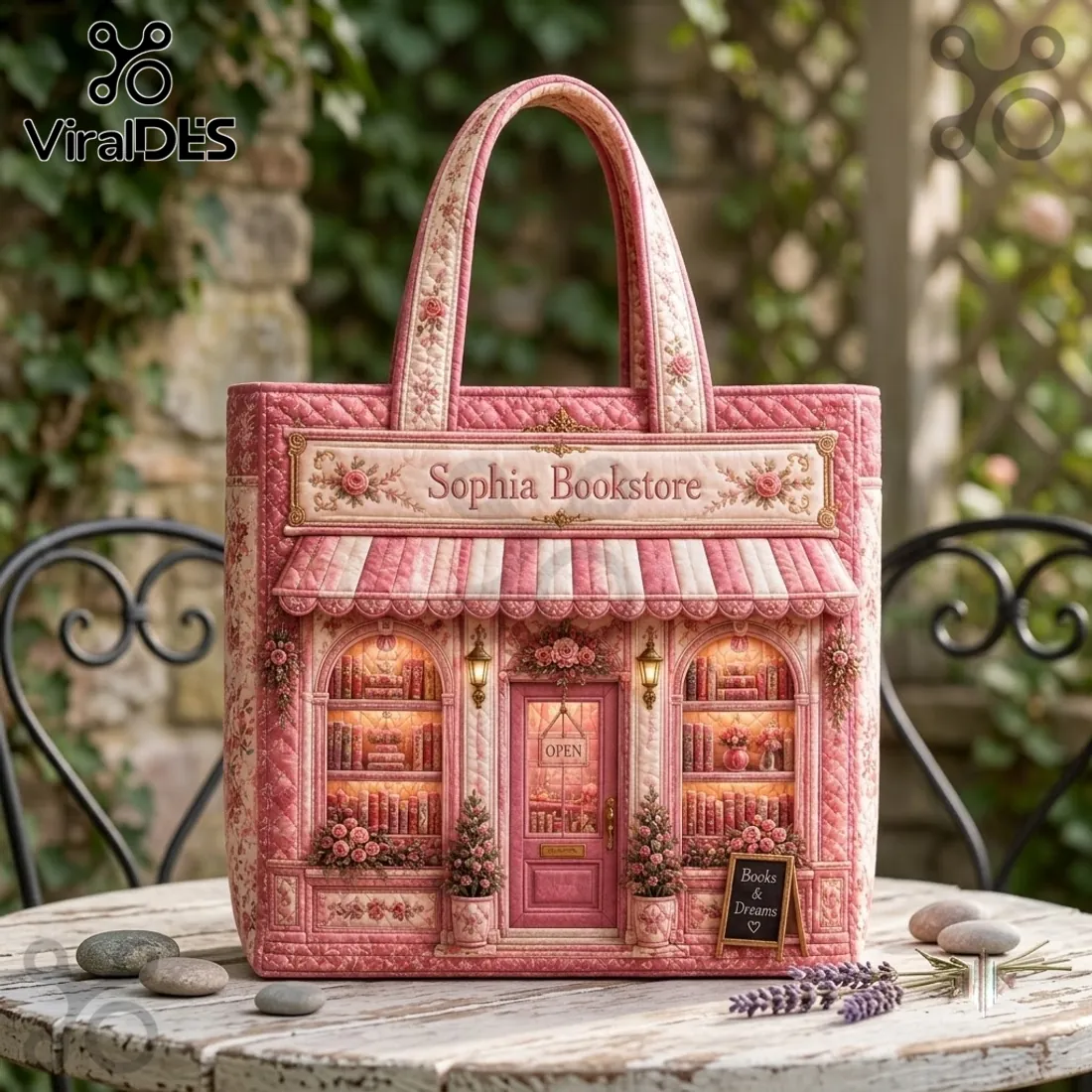 Sophia Bookstore Pink Quilted Book Lover Tote Bag Sophia Bookstore Pink Quilted Book Lover Tote Bag