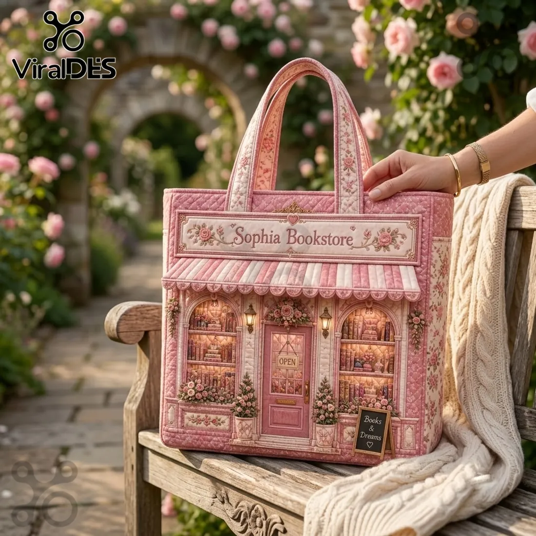 Sophia Bookstore Pink Quilted Book Lover Tote Bag Sophia Bookstore Pink Quilted Book Lover Tote Bag