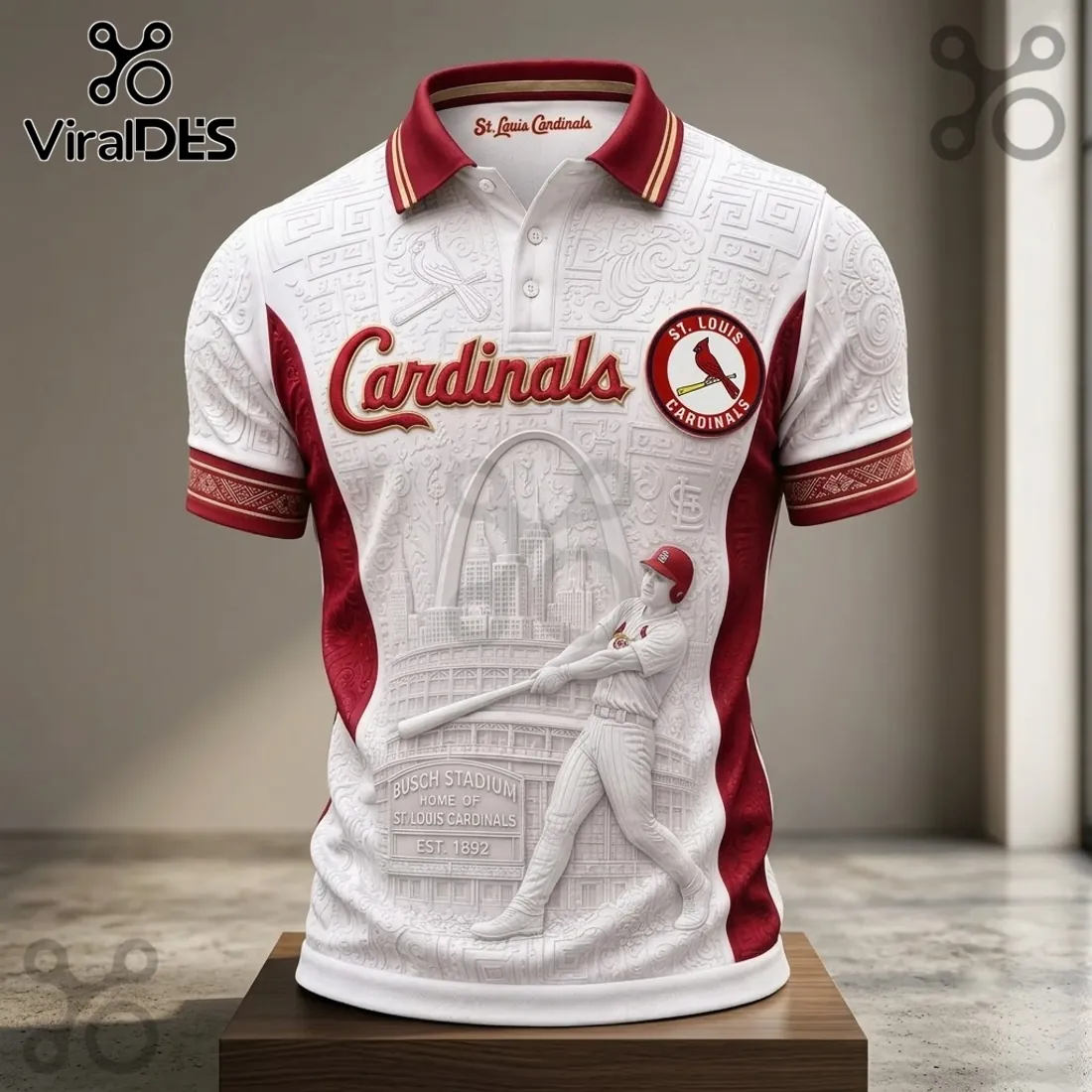 St. Louis Cardinals Busch Stadium Embossed Polo Shirt St. Louis Cardinals Busch Stadium Embossed Polo Shirt