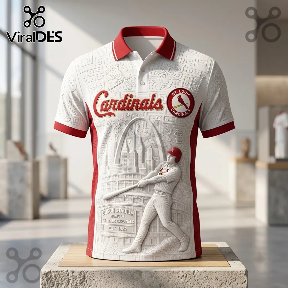 St. Louis Cardinals Busch Stadium Embossed Polo Shirt St. Louis Cardinals Busch Stadium Embossed Polo Shirt