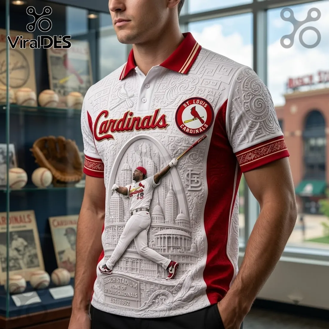 St. Louis Cardinals Busch Stadium White Polo Shirt St. Louis Cardinals Busch Stadium White Polo Shirt