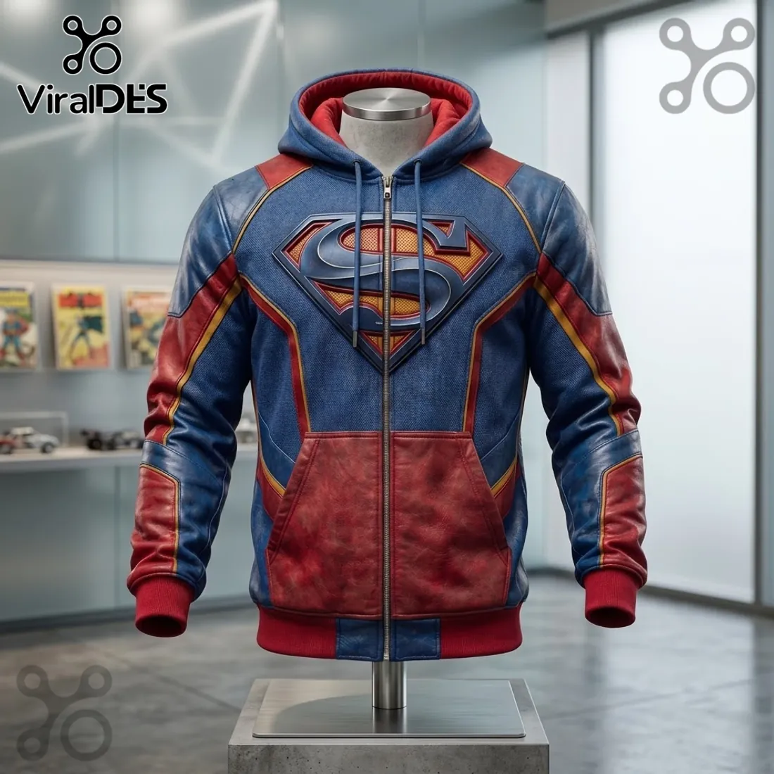 Superman Premium Leather Zip Up Hoodie Superman Premium Leather Zip Up Hoodie