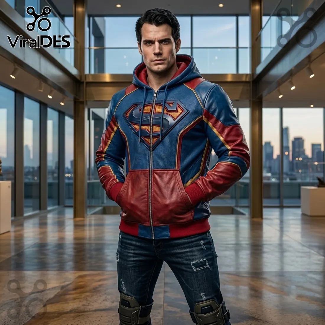 Superman Premium Leather Zip Up Hoodie Superman Premium Leather Zip Up Hoodie