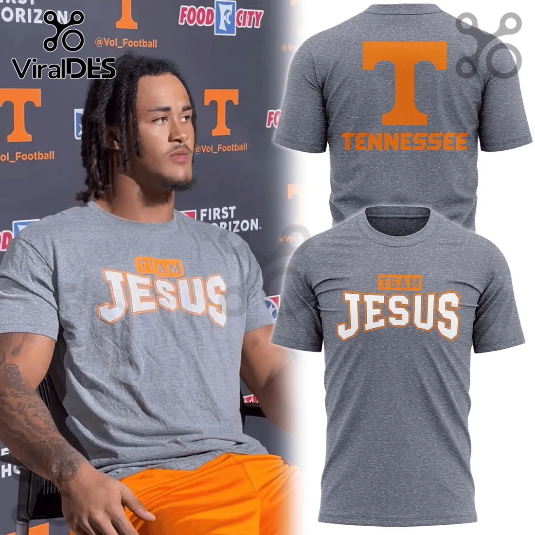 Tennessee Volunteers Team Jesus Heather Gray Shirt Tennessee Volunteers Team Jesus Heather Gray Shirt
