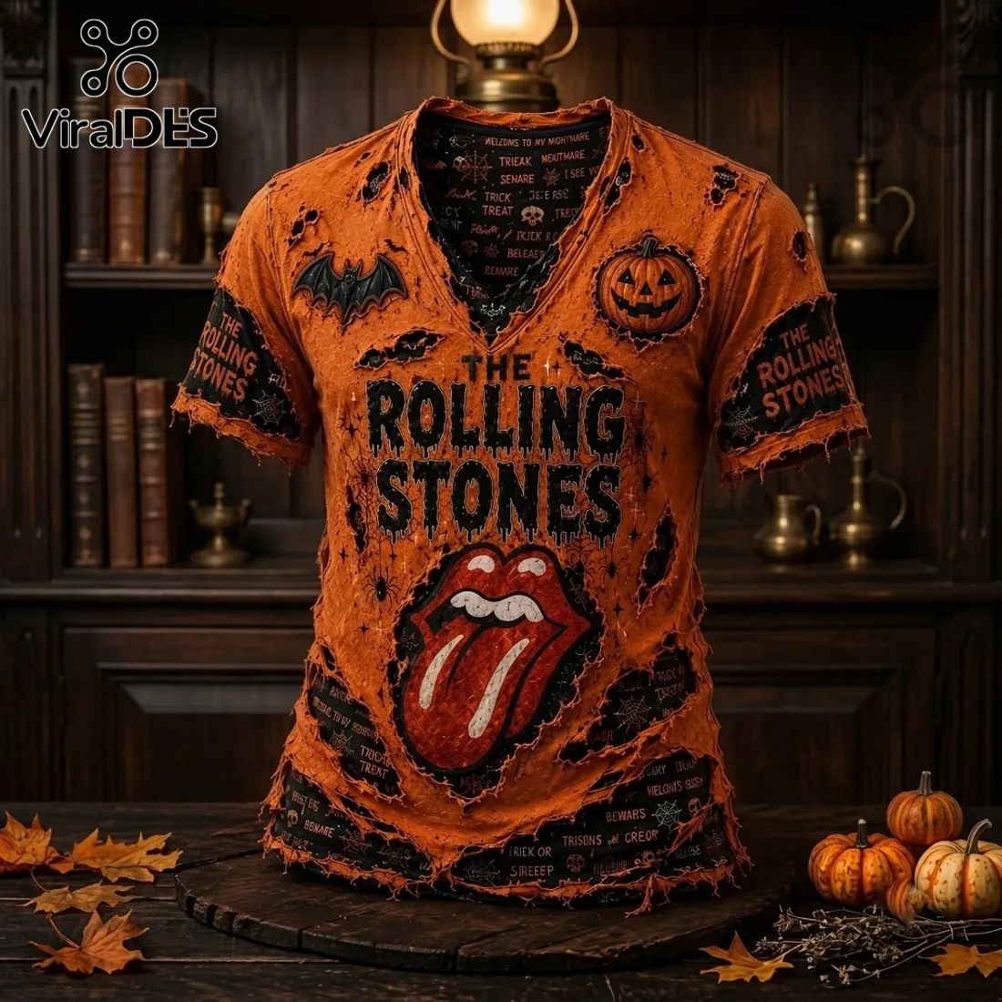 The Rolling Stones Orange Distressed V-Neck Shirt The Rolling Stones Orange Distressed V-Neck Shirt