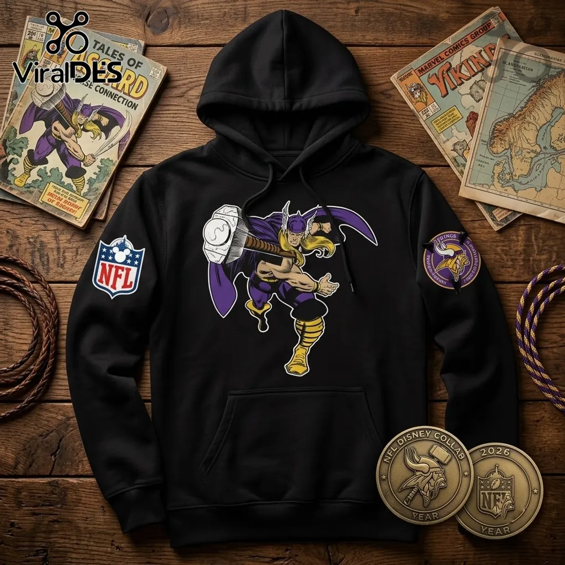 Thor x Minnesota Vikings 2026 Black Hoodie Thor x Minnesota Vikings 2026 Black Hoodie