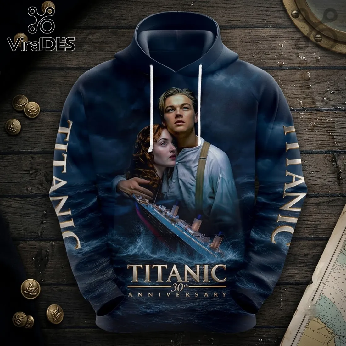Titanic 30th Anniversary Movie Navy Blue Pullover Hoodie Titanic 30th Anniversary Movie Navy Blue Pullover Hoodie