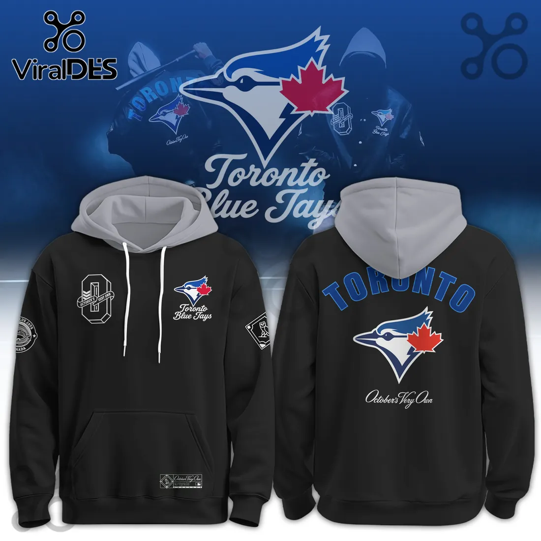 Toronto Blue Jays x OVO Black Two-Tone Hoodie Toronto Blue Jays x OVO Black Two-Tone Hoodie