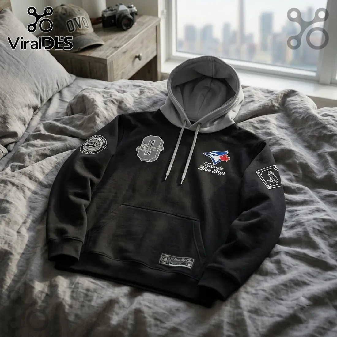 Toronto Blue Jays x OVO Black Two-Tone Hoodie Toronto Blue Jays x OVO Black Two-Tone Hoodie
