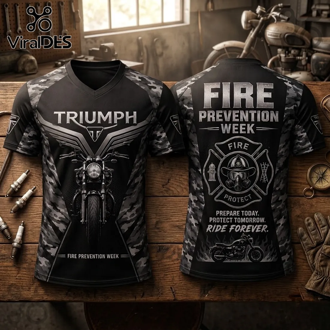 Triumph Motorcycle Camo Firefighter V-Neck Shirt Triumph Motorcycle Camo Firefighter V-Neck Shirt