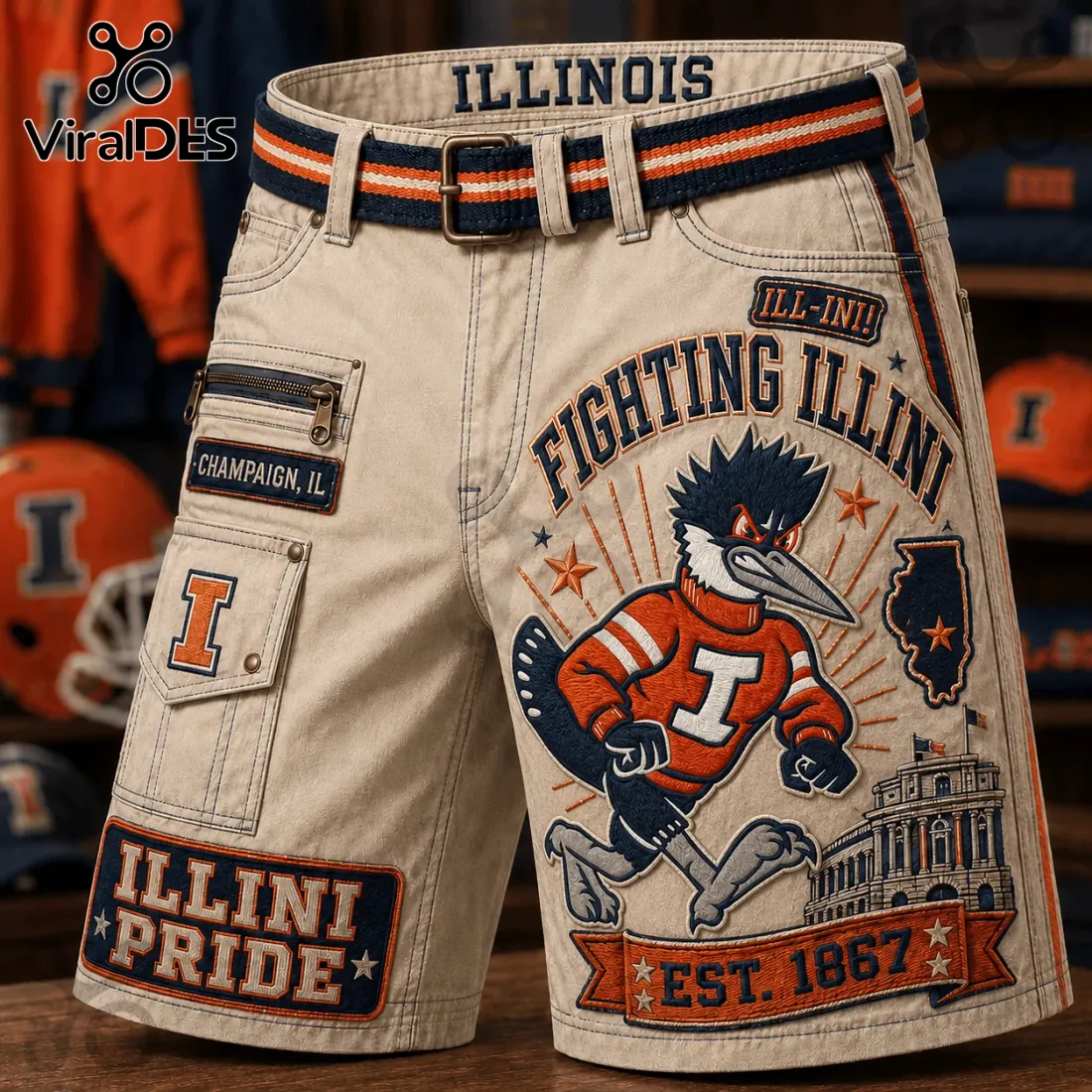 University of Illinois Fighting Illini Khaki Cargo Shorts University of Illinois Fighting Illini Khaki Cargo Shorts