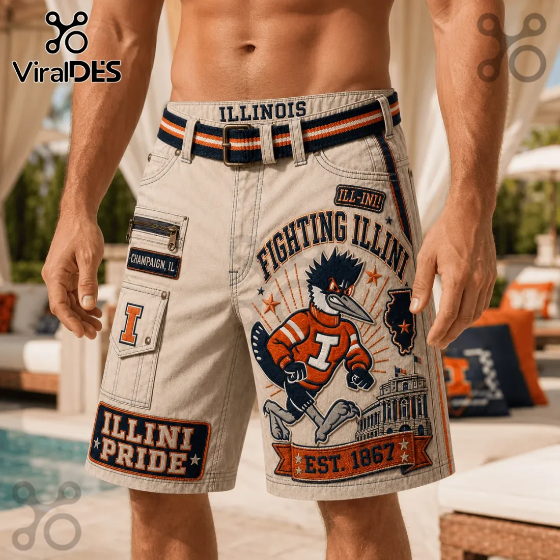 University of Illinois Fighting Illini Khaki Cargo Shorts University of Illinois Fighting Illini Khaki Cargo Shorts