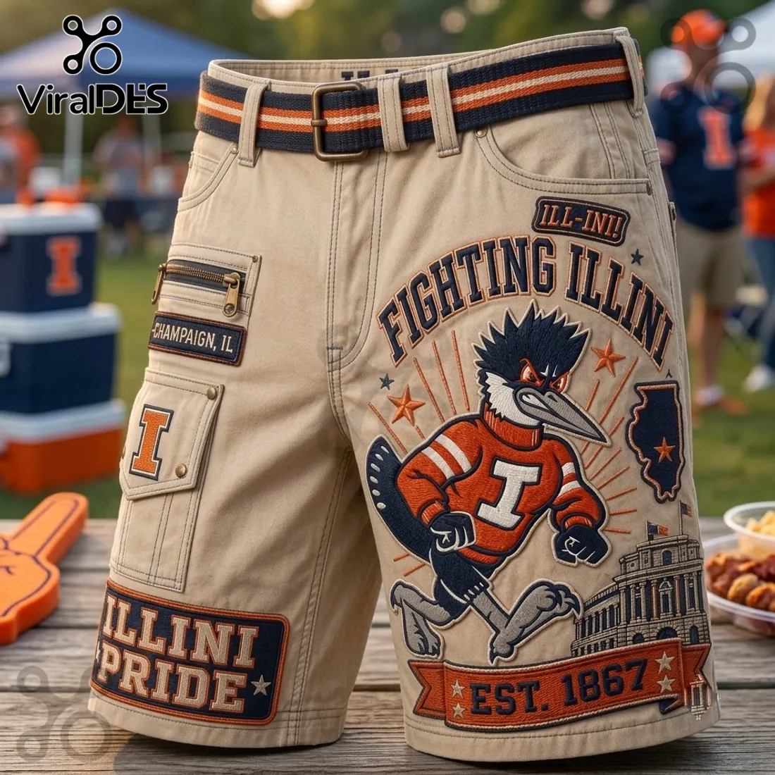 University of Illinois Fighting Illini Khaki Cargo Shorts University of Illinois Fighting Illini Khaki Cargo Shorts