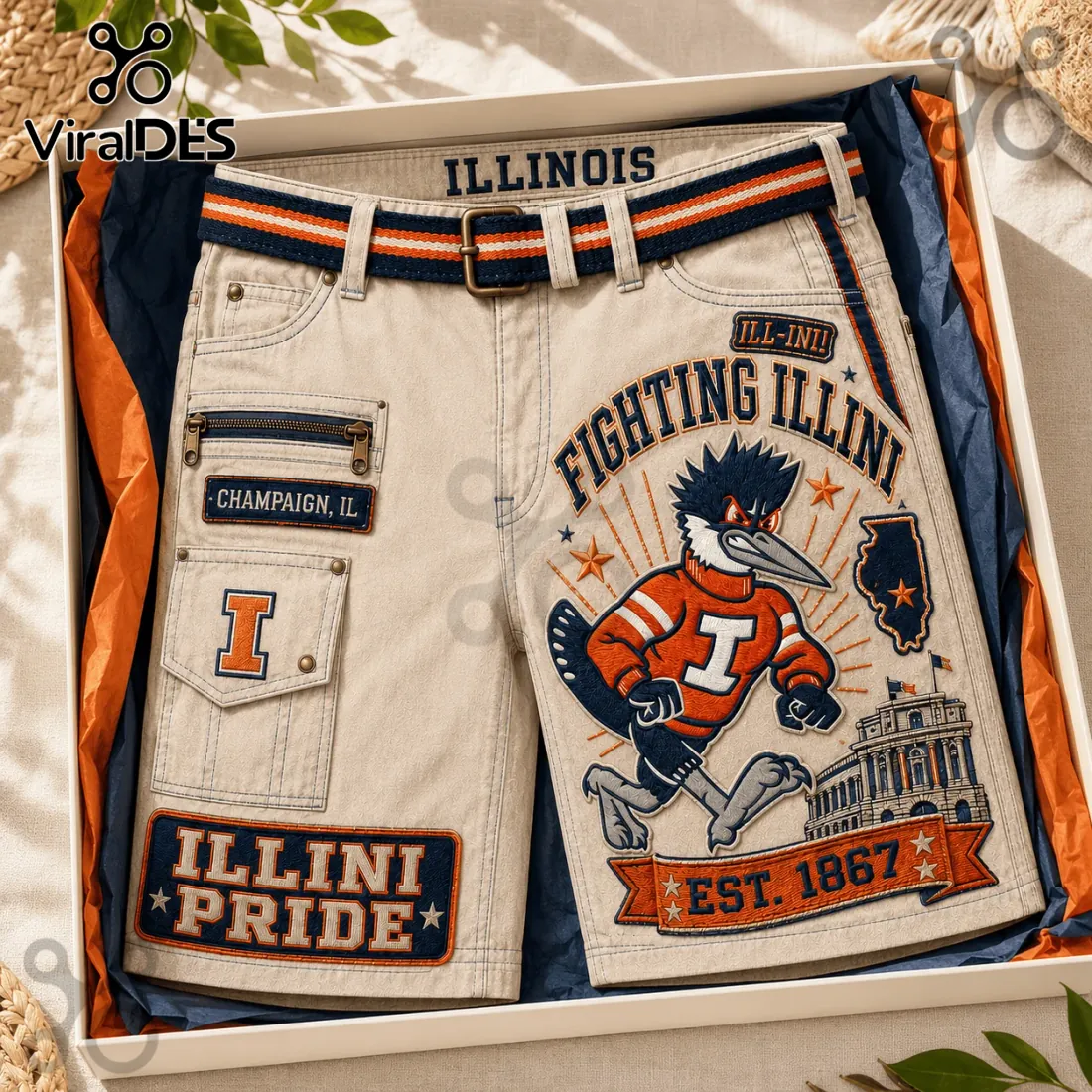 University of Illinois Fighting Illini Khaki Cargo Shorts University of Illinois Fighting Illini Khaki Cargo Shorts