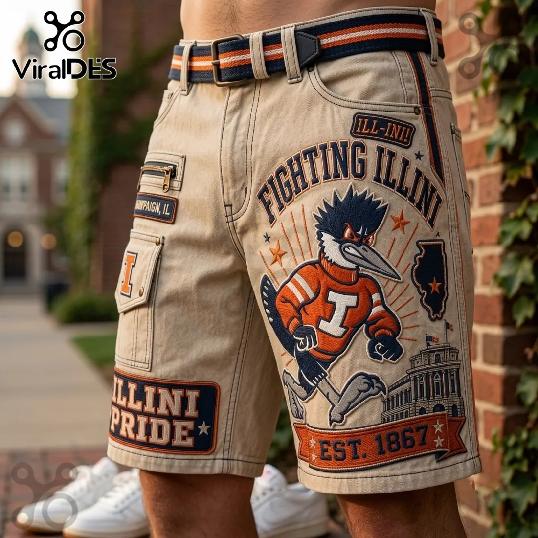 University of Illinois Fighting Illini Khaki Cargo Shorts University of Illinois Fighting Illini Khaki Cargo Shorts