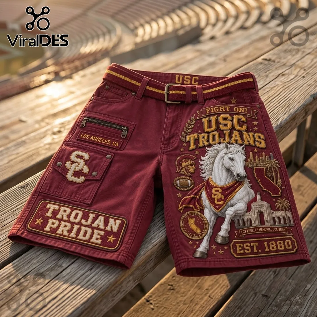 USC Trojans Red Mascot Cargo Casual Shorts USC Trojans Red Mascot Cargo Casual Shorts