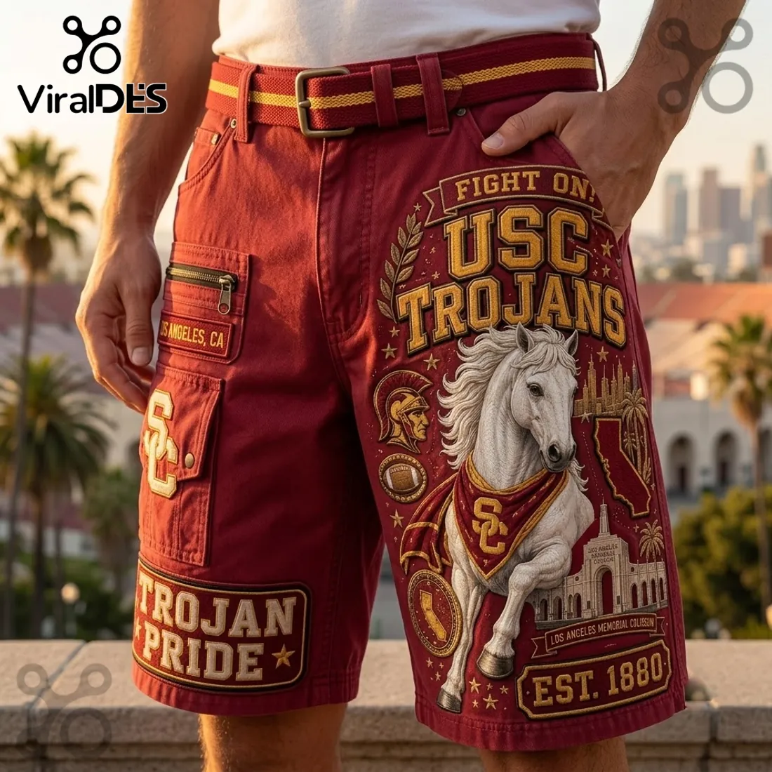 USC Trojans Red Mascot Cargo Casual Shorts USC Trojans Red Mascot Cargo Casual Shorts