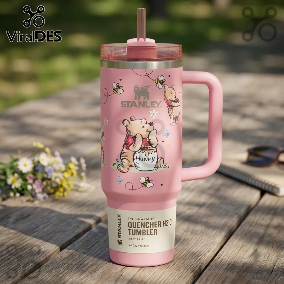 Winnie the Pooh Floral Pink 40oz Stanley Tumbler Winnie the Pooh Floral Pink 40oz Stanley Tumbler