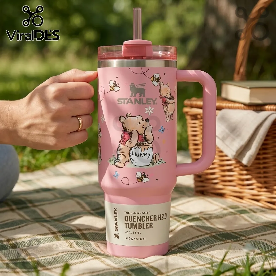 Winnie the Pooh Floral Pink 40oz Stanley Tumbler Winnie the Pooh Floral Pink 40oz Stanley Tumbler
