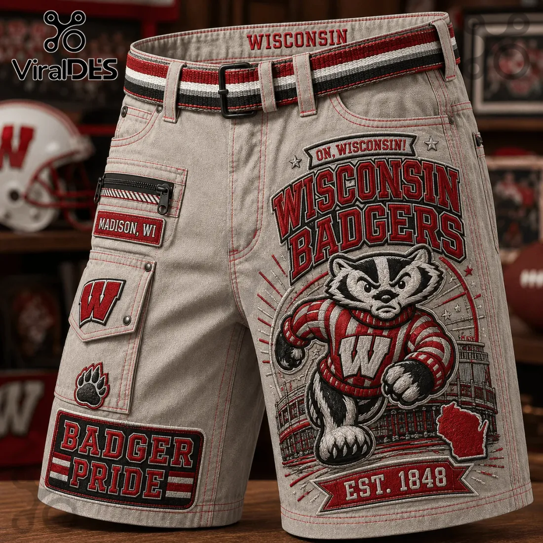 Wisconsin Badgers Embroidered Cargo Shorts Wisconsin Badgers Embroidered Cargo Shorts