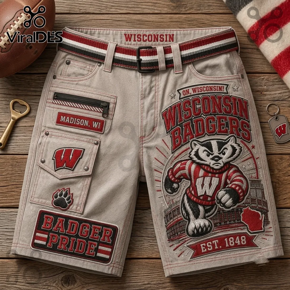 Wisconsin Badgers Embroidered Cargo Shorts Wisconsin Badgers Embroidered Cargo Shorts