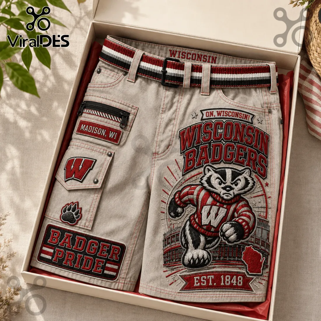 Wisconsin Badgers Embroidered Cargo Shorts Wisconsin Badgers Embroidered Cargo Shorts
