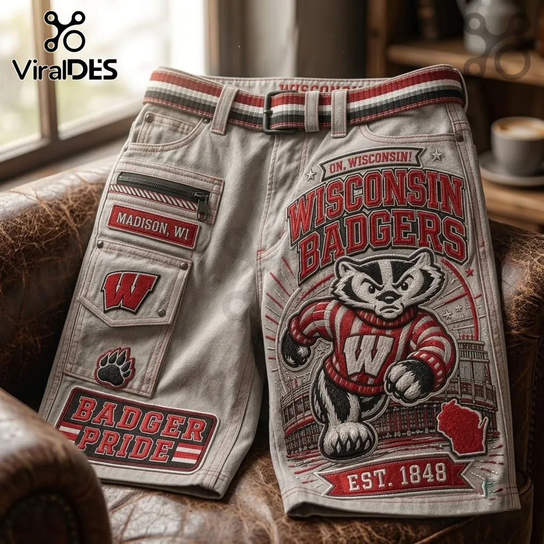 Wisconsin Badgers Embroidered Cargo Shorts Wisconsin Badgers Embroidered Cargo Shorts
