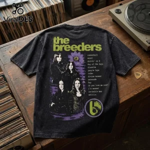 The Breeders Last Splash Alternative Rock Shirt with vintage black wash, band member portraits, and tracklist on back.