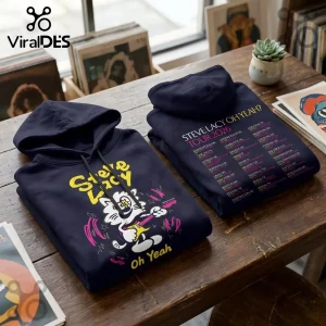 Steve Lacy Oh Yeah 2026 Concert Tour Hoodie in dark navy with front character graphic and back concert date list print.