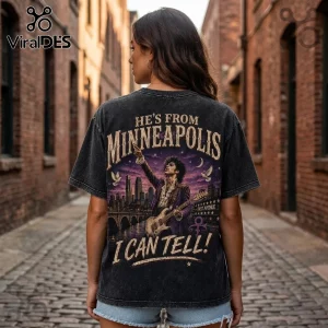 Prince Minneapolis Legacy Vintage Acid Wash T-Shirt features a purple Prince graphic on a charcoal distressed cotton tee.