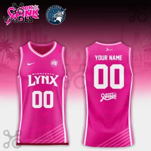 Minnesota Lynx Pink Breast Cancer Awareness Basketball Jersey featuring team logos, white accents, and number 00.