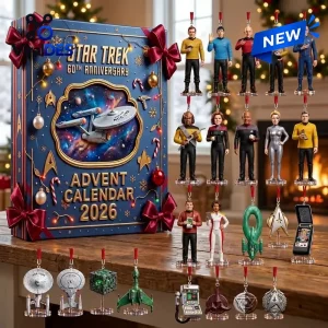 Front view of Star Trek 60th Anniversary Advent Calendar with figures.