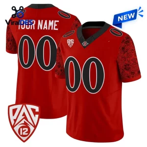 Front and back view of a red San Diego State Aztecs football jersey featuring a personalized name and the number 00.
