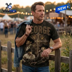 George Strait Pure Country King of Country shirt featuring a cross, musical imagery, and text on a black cotton tee.