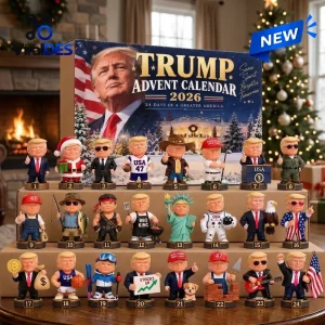 Front view of Trump Advent Calendar 2026 Christmas Countdown with twenty-four numbered figurines.