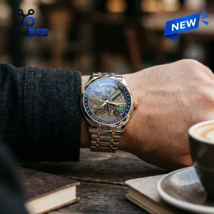 Final Fantasy 40th Anniversary Quartz Watch featuring a two-tone gold and silver band with an engraved commemorative dial.