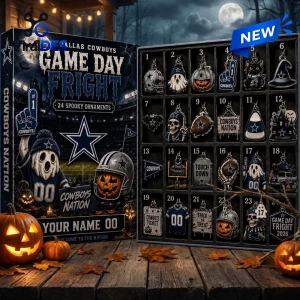 Open Dallas Cowboys Game Day Fright Halloween Advent Calendar displaying numbered ornament compartments.