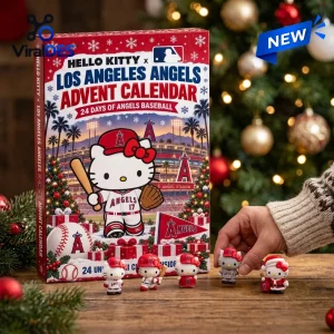 Front view of Hello Kitty x Los Angeles Angels 2026 Advent Calendar with small figurines.