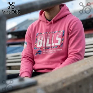 Buffalo Bills 2026 NFL Crucial Catch Pink Hoodie featuring Bills text, a multi-colored border, and an NFL logo patch.