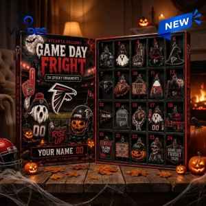 Open Atlanta Falcons Game Day Fright Halloween Advent Calendar displaying numbered ornament compartments.