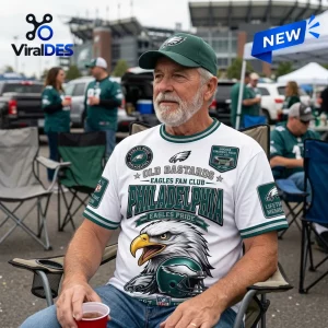 Philadelphia Eagles Old Bastards Mascot T-Shirt featuring a white base with green graphics, an eagle head, and team logos.