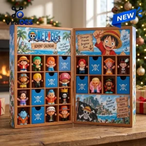 Front view of an open One Piece Luffy Advent Calendar 2026 featuring miniature character figures.